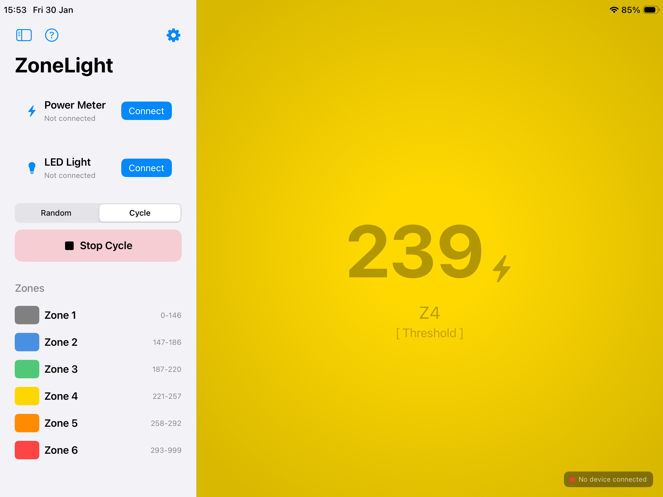 ZoneLight on iPad - Power Mode