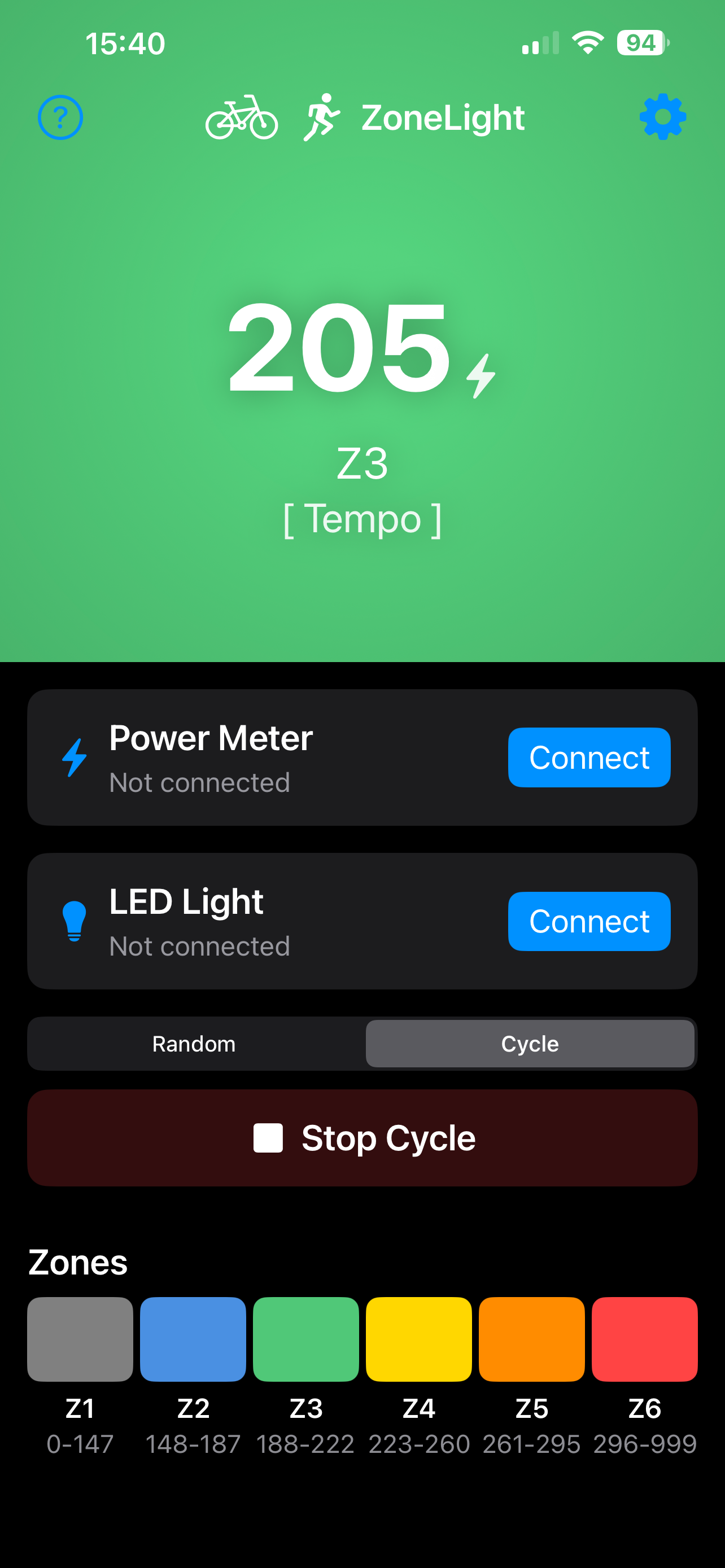 ZoneLight Power Mode - Tempo Zone