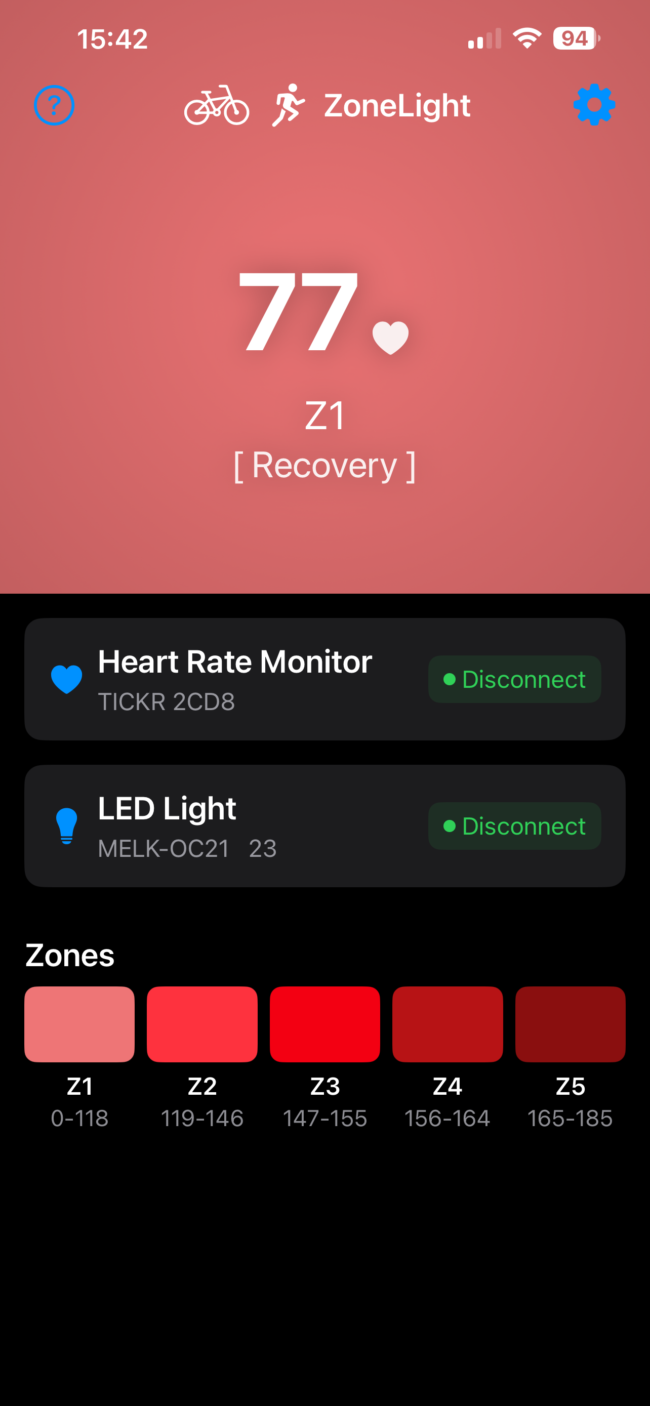 ZoneLight Heart Rate Mode - Recovery Zone
